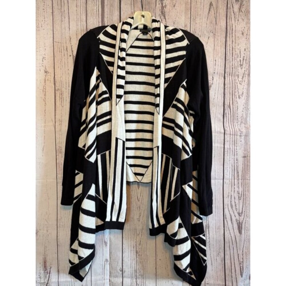 Worthington Black & Tan Waterfall Drape Cardigan Sweater Cadual Office  Large